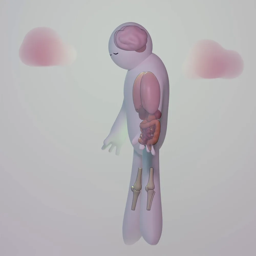 An animated character illustrating human anatomy for medical science communication