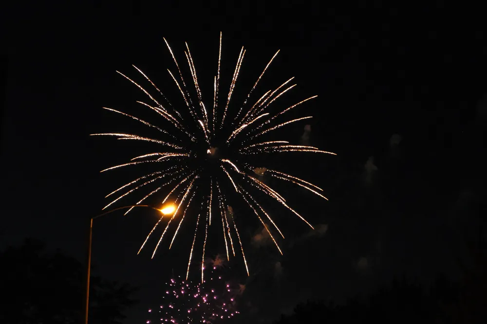 Golden fireworks lighting up the night sky
